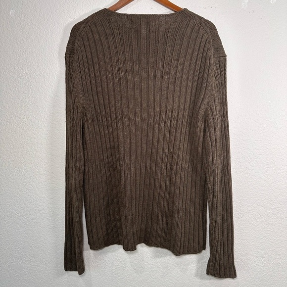 Banana Republic Linen Blend Green Women's Ribbed Crewneck Sweater L - Picture 5 of 6